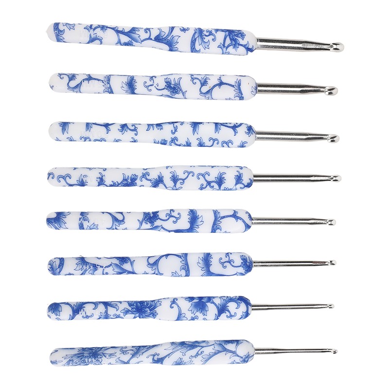 8pcs Crochet Hook Set Blue White Porcelain Printing Hand Polished