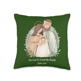 God is Good Christian Gifts and Apparel Christmas Nativity Scene for God So Loved The World Religiou Throw Pillow, 16x16, Multicolor