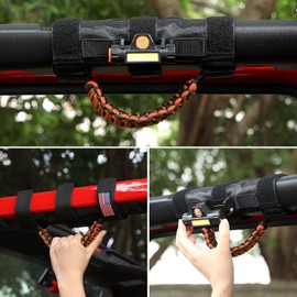 cartaoo Upgrade Roll Bar Grab Handles with Dome Light for Jeep Wrangler Accessories, Premium Paracord Grips Fit 2.0-4.0 Inch Rods CJ YJ TJ JK JL & Gladiator JT 1945-2023 (Orange 2pcs)