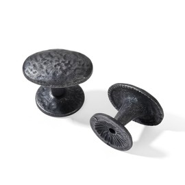 khtumeware 10 Pack Rustic Black Iron Cabinet Knobs 1-3/4 inch Cabinet Knobs Backplate Antique Black Hammered Vintage Kitchen Cabinet Handles Hardware for Dresser Drawers