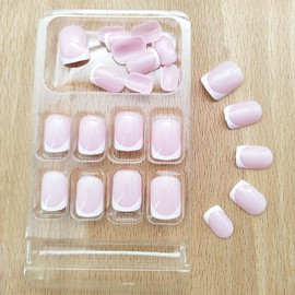 White French Tip Press on Nails Short Square Fake Nails Nude Acrylic Nails Press ons White Nail Tips Full Cover Artificial Cute Glue on Nails for Women Girls 24Pcs