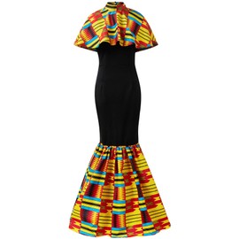 HongyuAmy Women African Print Dresses Kente Print Dresses (X-Large, Color A)