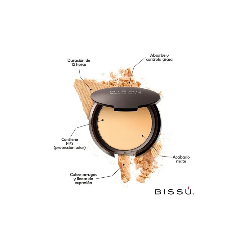 Maquillaje Polvo Compacto Bissú Acabado Mate 8g Tono 07 Caramel