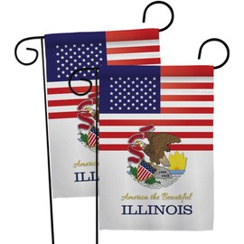 US Illinois Garden Flag - 2pcs Pack Regional States USA American Territories Republic Country Particular Area - House Decoration Banner Small Yard Gift Double-Sided Made in 13 X 18.5