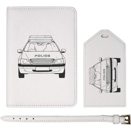 Azeeda 'Police Car Front' Passport Cover & Luggage Tag Travel Set (PA00029655)