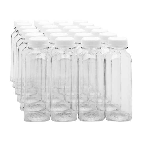 12-OZ Plastic Juice Bottles - Cold Pressed Clear Food Grade PET Bottles with Tamper Evident Cap: Perfect for Cafes and Catering Events - Disposable and Earth Conscious - 100-CT