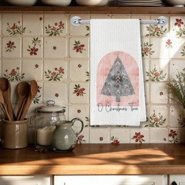 AgriFusion Tech Pink Christmas Tree Winter Kitchen Towels, Holiday Decorative Absorbent Dishcloths Hand Towels for Kitchen Decor, 16x24 Inches