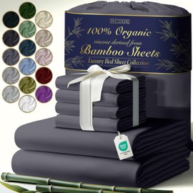DECOLURE 100% Organic Viscose Derived from Bamboo Sheets Queen Size 6pcs - Ultra Soft & Luxuriously Cooling, 17" Deep Pocket, Double Stitching, Perfect for Hot Sleepers - Queen Bed Sheets (Grey)