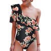 Hilor Women's One Piece Swimsuits One Shoulder Asymmetric Swimwear Ruffled
