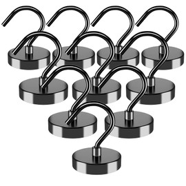 10 Pack Black Magnetic Hooks - 100 lbs+ Super Strong Neodymium Magnet Hooks for Hanging, Heavy Duty Fridge, Cruise, Garage, Kitchen, Workplace