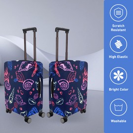 DEMPROS Travel Luggage Cover Protector Stretchy Washable Suitcase Cover, Blue-Seashell, L (for 27-30 inch Luggage)