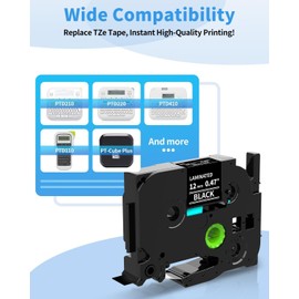 Black Label Maker Tape TZe-335 Compatible with Brother Label Maker Tape White on Black TZ TZe Tape 12mm 0.47 Laminated 1/2" TZe335 For PT-D220 Cube PT-P300bt P700bt 1180 1280 1890 Tape Refills, 6-Pack