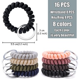 GMMA Pack of 8 Colorful Spring Spiral Wrist Coil Key Chain, Wristband Key Ring for ID Badge Sauna Gym Pool and Outdoor Sports (Elegant color)