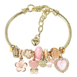 DS Charm Bracelets for teen girls exquisite cute cartoon friendship bracelet Gold Stainless Steel Bangle birthday Gift box Adjustable little girls kids jewelry holiday gifts (GOLD-3)