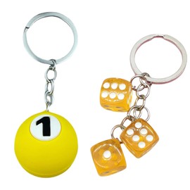 Donaly Keychain, Set of 2, 8 Balls, Dice, Billiard, Stylish, Key Ring, 1,Yellow