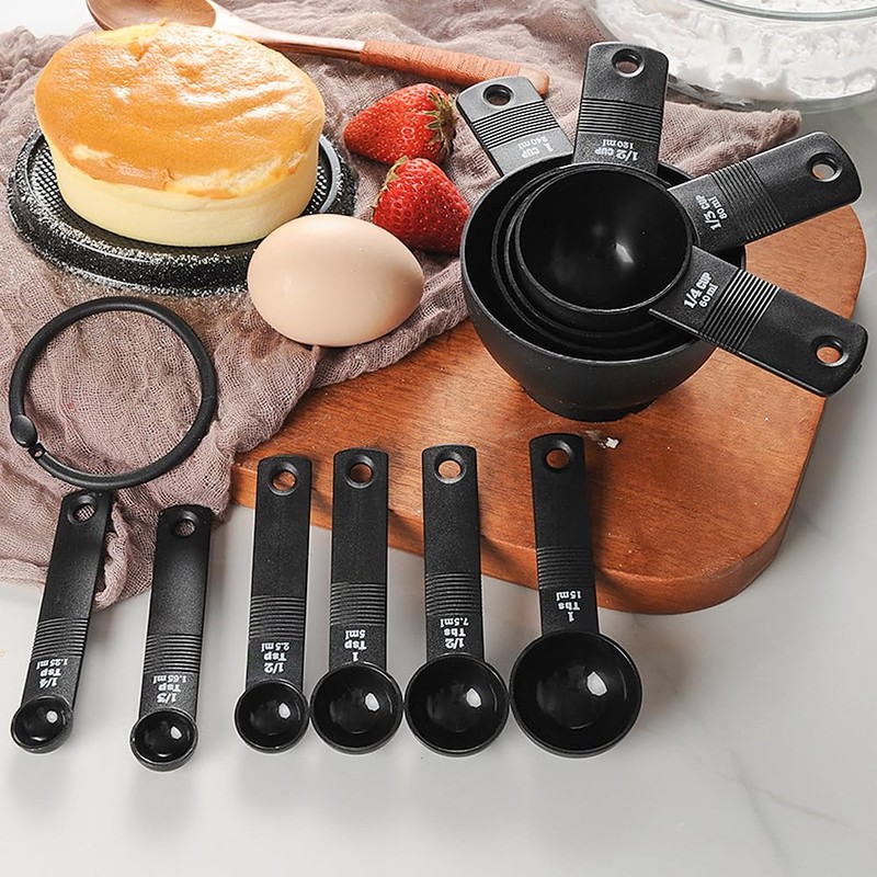 Measuring Cups and Spoons Set 10 Pieces, Durable Plastic Kitchen