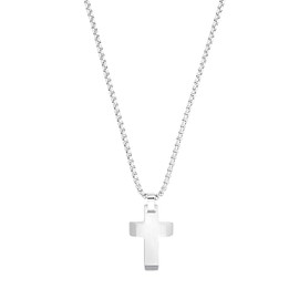 s.Oliver 2033914 Men's Necklace with Pendant Stainless Steel 55 + 5 cm Silver Cross Comes in Jewellery Gift Box, Stainless Steel, None