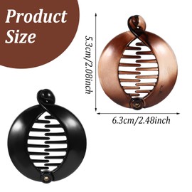 2 Pcs Small Banana Hair Clip for Women Round Plastic Fishtail Hair Clip Grips Non Slip Cute Durable and Styling Grips Ponytail Holder for Women Thick Thin Fine Hairs - Black & Brown