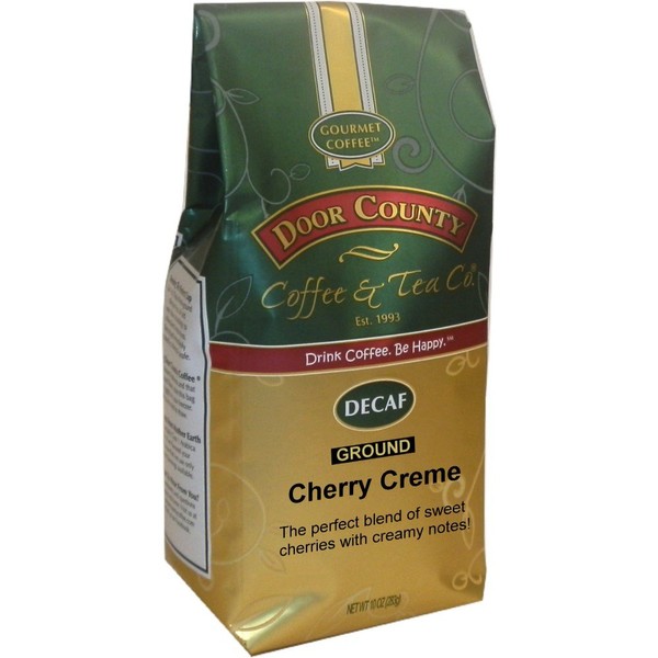 Door County Coffee, Cherry Crème Decaf, Flavored Coffee, Medium Roast, Ground Coffee, 10 oz Bag
