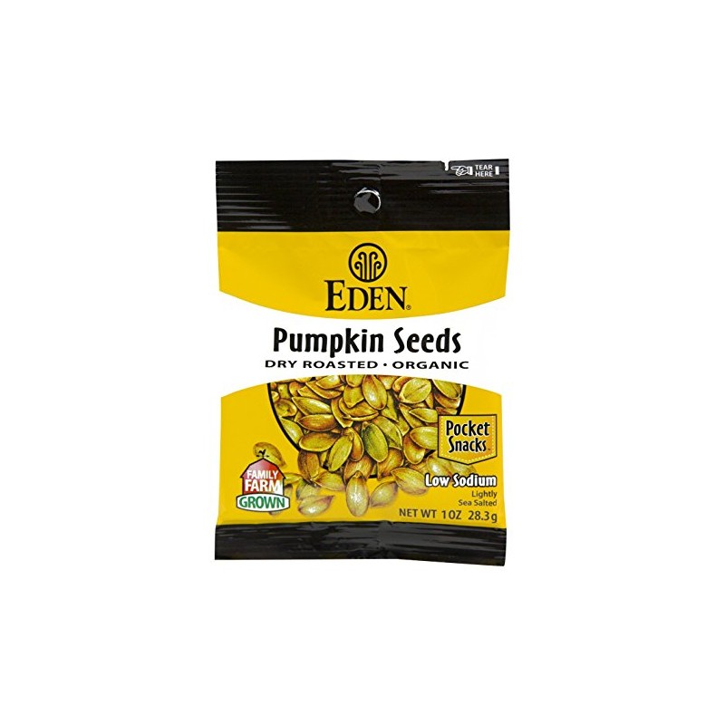 Eden Organic Pumpkin Seeds, Dry Roasted and Salted, Pocket Snacks,