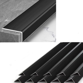 10-Pack 48 Inch Aluminum L-Shaped Non-Slip Stair Edge Protector,Nosing Matte Black,Waterproof and Trim for Indoor and Outdoor