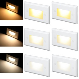 LEONLITE 3CCT LED Step Lights 120V-277V, 150LM 2.5W Dimmable Horizontal Stair Lights Indoor Outdoor IP65, CRI90 & ETL, 2700K/3000K/4000K Selectable Zinc Alloy Staircase Lights, White, 6 Pack