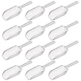 Giantree 12Pcs Clear Plastic Acrylic Kitchen Scoops, 4.3 Inch Multi Purpose Ice Scoop, Candy Scoops for Buffet, for Wedding Ice Cream Candy Dessert Buffet Protein Powders Tea Flour Coffee Popcorn