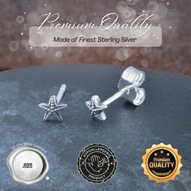 Sterling Silver Ladies Dainty Tiny Starfish Stud Earrings - Tropical Jewlery Gifts for Women Girlfriends - 4mm