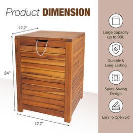 Wooden Laundry Hamper With Lid, Handles And Removable Liner Bag, Tall 90L - Large Wood Laundry Basket - Dirty Clothes Hamper For Bed Room Aesthetic, Bathroom, Laundry Room