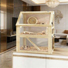 Small Animal Pet Cage for HamstersColor: Natural Wood Color
