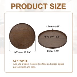 YELARXI Wooden Serving Tray Round Wood Serving Tray Decorative Platter, 13 Inch Fit for Home Decor Kitchen Coffee Table Candle Holder, (Brown)
