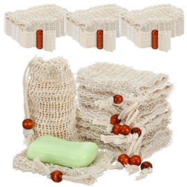 40 Pack Soap Bags Mesh Exfoliating with Drawstring Bar, Natural Sisal Soap Pouch Drying Exfoliating Net for Bath and Shower