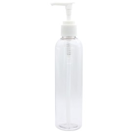 8 oz Heavy Duty Clear Cosmo Plastic Bottles with White Pump Dispenser - Travel-Size Refillable Containers for Lotion, Essential Oils, Perfumes, and Cleaning Products (2)