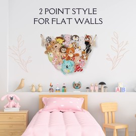 Stuffed Animal Storage Macrame Hammock w/String Lights for Flat Walls, Large - Boho Room Decor Toy Storage - Hanging Plushie Stuffed Animal Net Organizer (Light Pink)