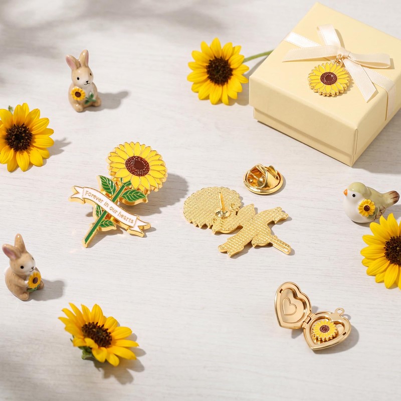 Misdary 100 Pcs Sunflower Funeral Memorial Pins for Guests Forever