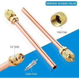 Service Access Valves Kit, 20PC Access Service Valve 1/4'' SAE x 1/4'' OD x 2.5'' Stem Core Brass Copper Refrigerator Access Valves Set, Air Conditioner Service Valve Charge Needle Valve