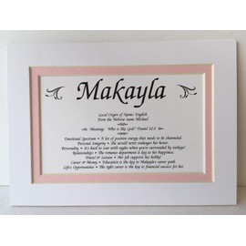 5x7 Girl's First Name - Origin, Meaning, Personality Traits - White & Pink Matting