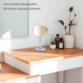 owosald 9" Tabletop Magnifying Mirror with 1X/10X Magnification, Chrome, 360° Rotatable Vanity Mirror for Girls, Beauty, Makeup and Grooming