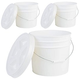 Hudson Exchange 3.5 Gallon (3 Pack) Bucket Pail Container with Gamma Seal Lid, Food Grade BPA Free HDPE, White, (2004+2240-3)