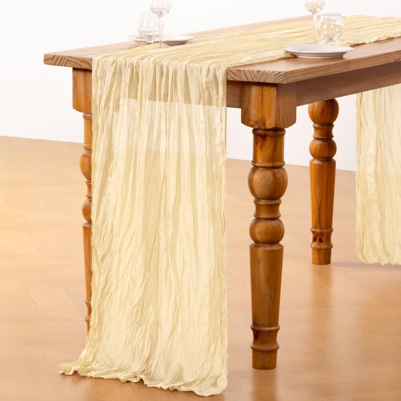 DeZerlor Beige Cheesecloth Table Runner 1 Pack Summer Boho Runner