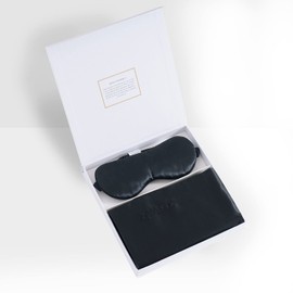 ZIMASILK 22 Momme Silk Sleep Set for Hair and Skin with Pillowcase,Eye Mask, More Breathable&Smooth Silk, 1 Pc Gift Box(Queen 20''x30'',Black)