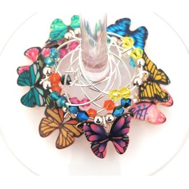 Butterfly Wine Charms For 4th Of July, Summer Party Wine Charms, Independence Day Wine Charms, Wine Glass Tag Identifiers, Butterfly Glass Marker Labels, Memorial Day Wine Charm - 8 wine charms