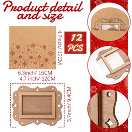 Briwooody 12 Pcs Christmas Wood Picture Ornaments Photo Ornament with Kraft Paper Bag Wood Christmas Tree Hanging Ornaments for Xmas Tree Picture Frame Stockings Decorations (Rectangle)