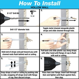 TOGGLER SNAPTOGGLE Heavy-Duty Drywall Toggle Bolt – 3/16"-24 UNC Zinc-Plated Anchor for Hollow Walls, Plaster & Tile – Holds 238 lbs in 1/2" Drywall, Easy Install – 2 Pack (Bolts Included)