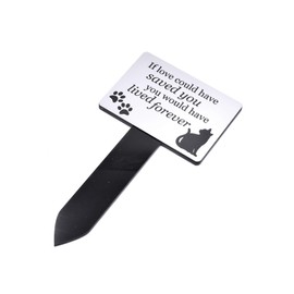 Cat Memorial Plaque Stake SILVER and Black - Outdoor Garden Waterproof (Lived Forever)