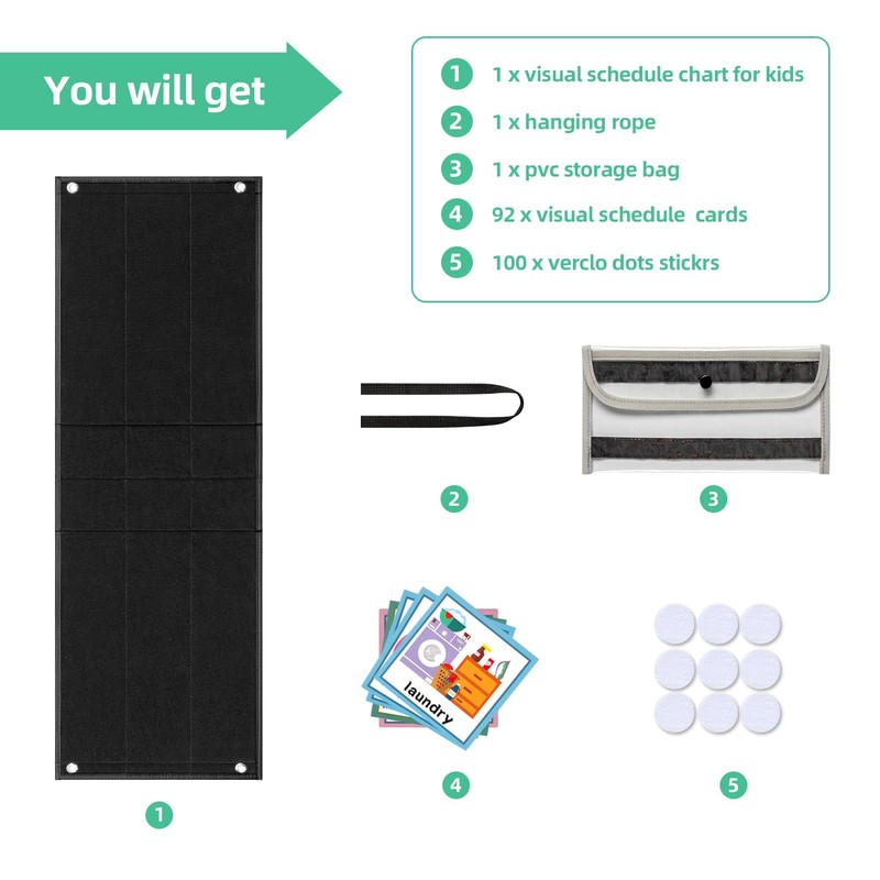 ANSTROUT Large Black Visual Schedule Chart for Kids Chore with