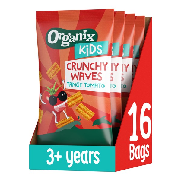Organix KIDS Tangy Tomato Crunchy Waves Snack 3+ years Multipack 4 x 14 g (Pack of 4)