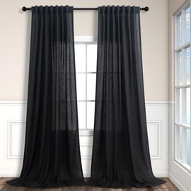 Pitalk Black Extra Long Curtains 120 Inches Long for Living Room 2 Panels Rod Pocket Back Tab Draperies Semi Privacy Light Filter Curtains for Patio Sliding Glass Door Vertical Blinds Shade 10 FT Tall