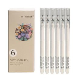 MTMBREEY 6 White Color Acrylic Gel Pens 1.0 Fine Tip Muticolor Marker Drawing Art For Black Paper, Rock Painting, Notebook Writing, Adult Coloring Books, Black Paper Drawing, Card Making