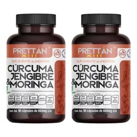 Cúrcuma Jengibre Y Moringa Prettan 600mg 90 Caps 2 Frascos Suplementos                                                                                